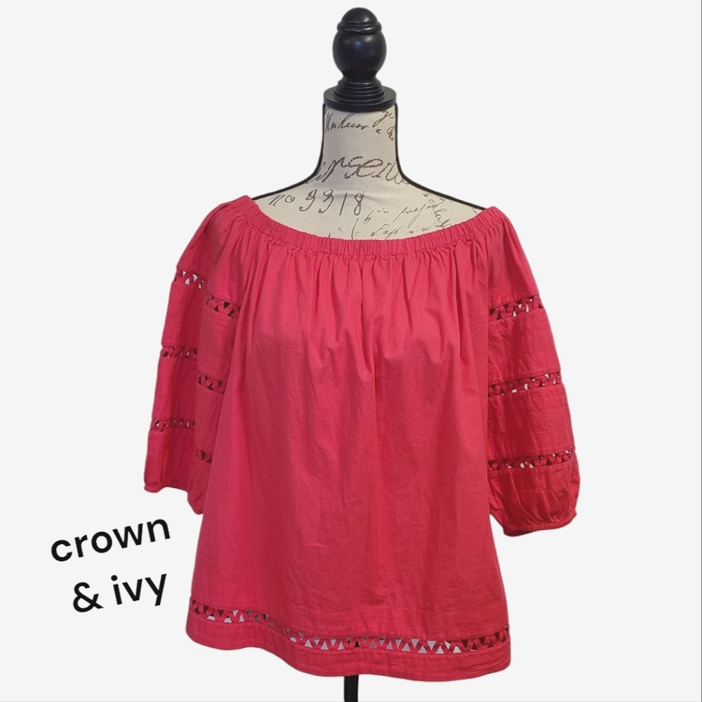 Crown & Ivy Women's Top On/Off Shoulders Cutout Half Sleeves Size L